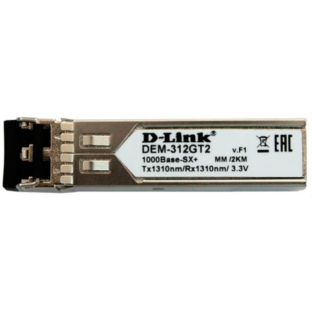 Трансивер D-Link 312GT2/A1A, SFP Transceiver with 1 1000Base-SX+ port.Up to 2km, multi-mode Fiber, Duplex LC connector, Transmitting and Receiving wavelength: 1310nm, 3.3V power.