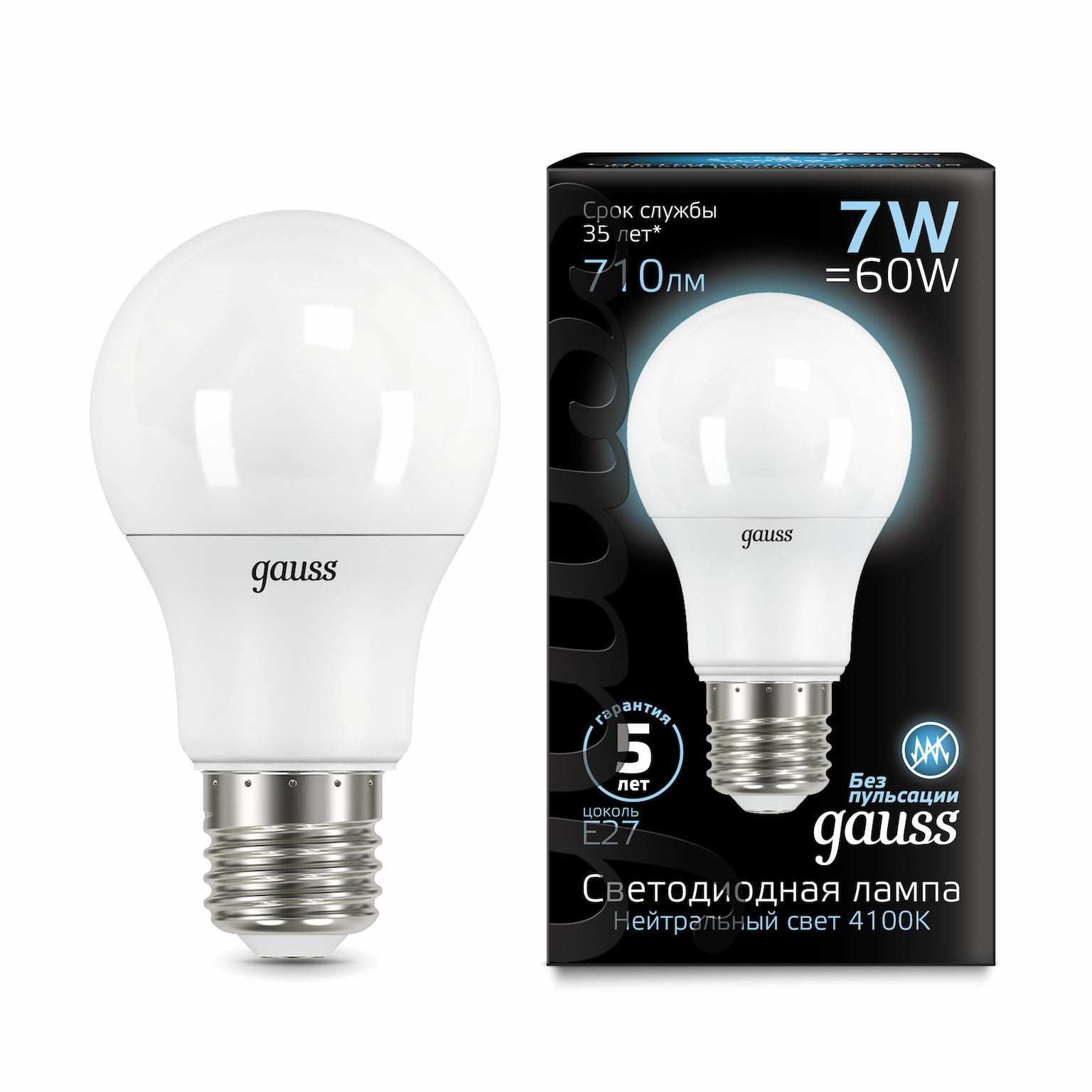Лампа светодиодная GAUSS 102502207 LED A60 E27 7W 4100K