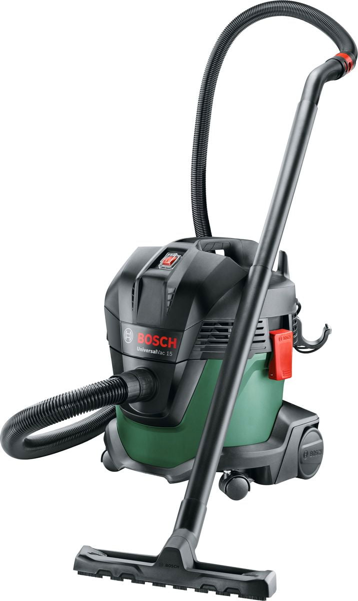 Строительный пылесос Bosch UniversalVac15 зеленый, 1000 Вт, уборка сухая/влажная, пылесборник контейнер, 15 л
