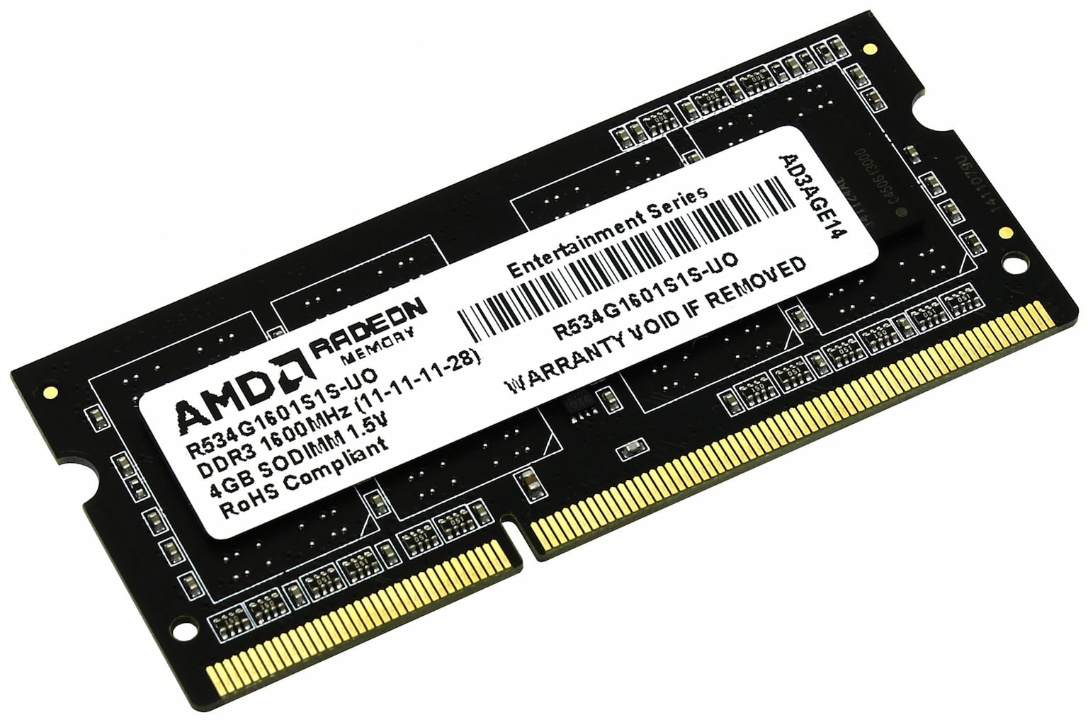 Оперативная память AMD Radeon R5, DDR3, 4GB, (1x4GB,), 1600MHz, CL11, SO-DIMM