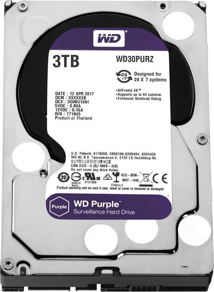 Жесткий диск Western Digital Original SATA-III 3Tb WD30PURZ Video Purple (5400rpm) 64Mb 3.5"