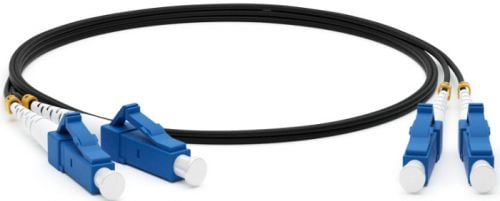 Комм. шнур оптический Hyperline, Duplex LC/LC (UPC/UPC), OS2 9/125, LSZH, 3м, Ø 2мм, синий хвостовик, черный