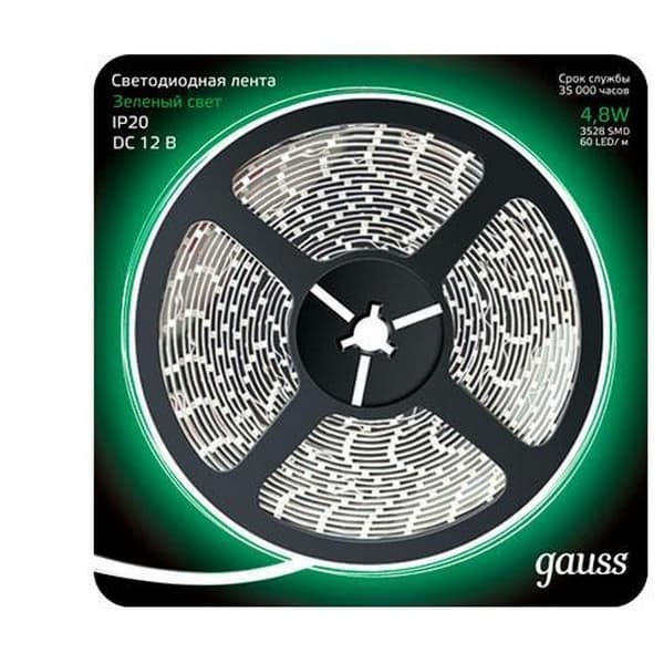 Лента светодиодная GAUSS 312000605 LED 2835/60-SMD 4.8W 12V DC зеленый блистер 5м