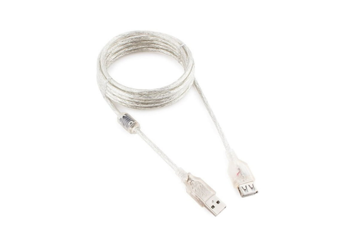 Кабель Cablexpert USB2.0 Pro, AM/AF, 3м, экран, 2 феррит.кольца, прозрачный (CCF-USB2-AMAF-TR-10)
