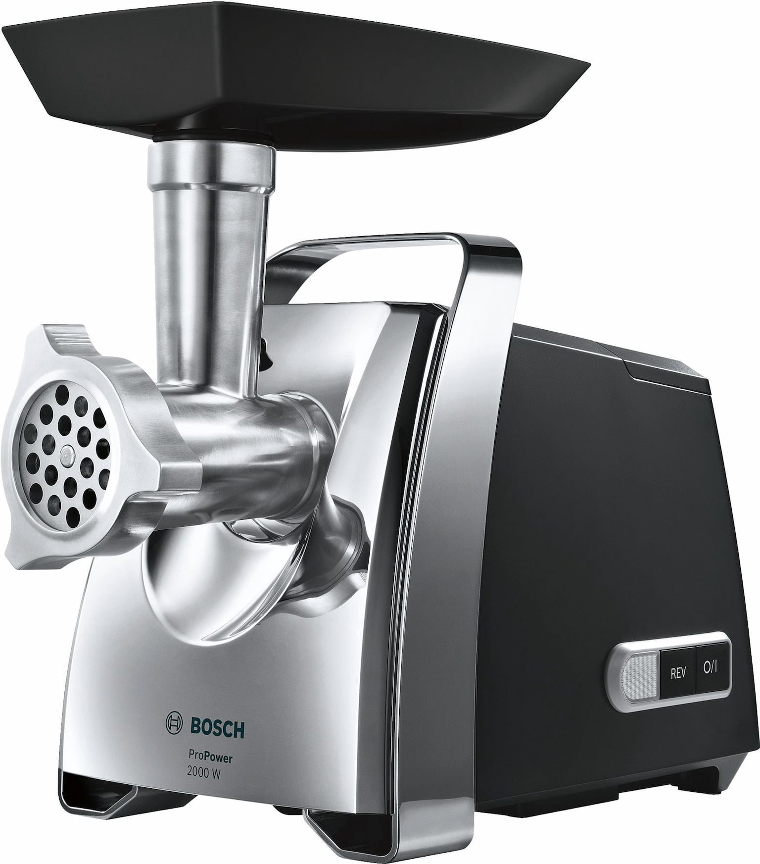 Мясорубка электрическая Bosch MFW67440 черный, 2000 Вт, 3.5 кг/мин, реверс, защита от перегрузки, насадки - 4