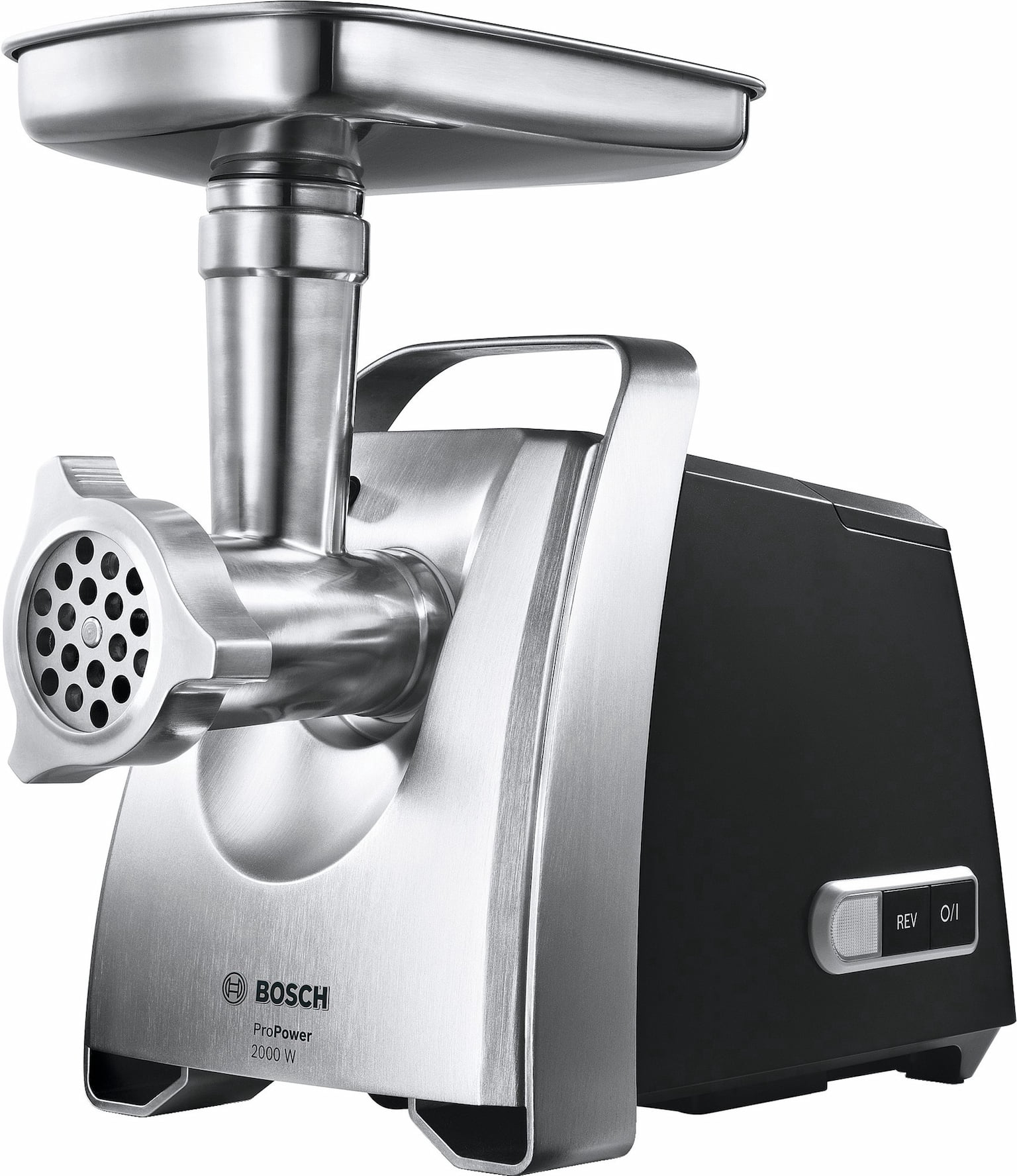 Мясорубка электрическая Bosch MFW68660 черный, 2200 Вт, 4.3 кг/мин, реверс, защита от перегрузки, металлический лоток, насадки - 10