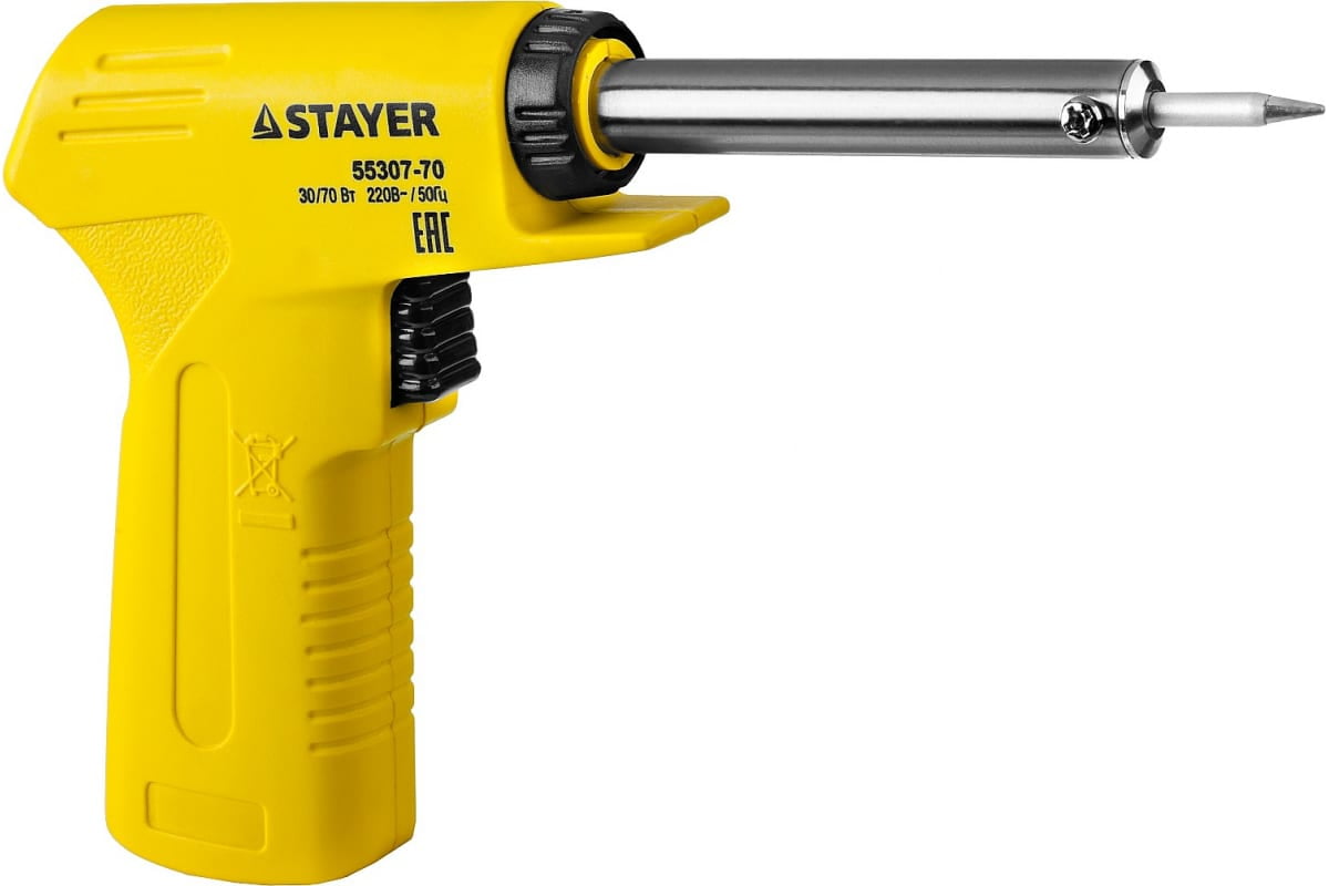 Паяльник STAYER 55307-70 master с пистолетной пластмассовой рукояткой 30 - 70Вт конус