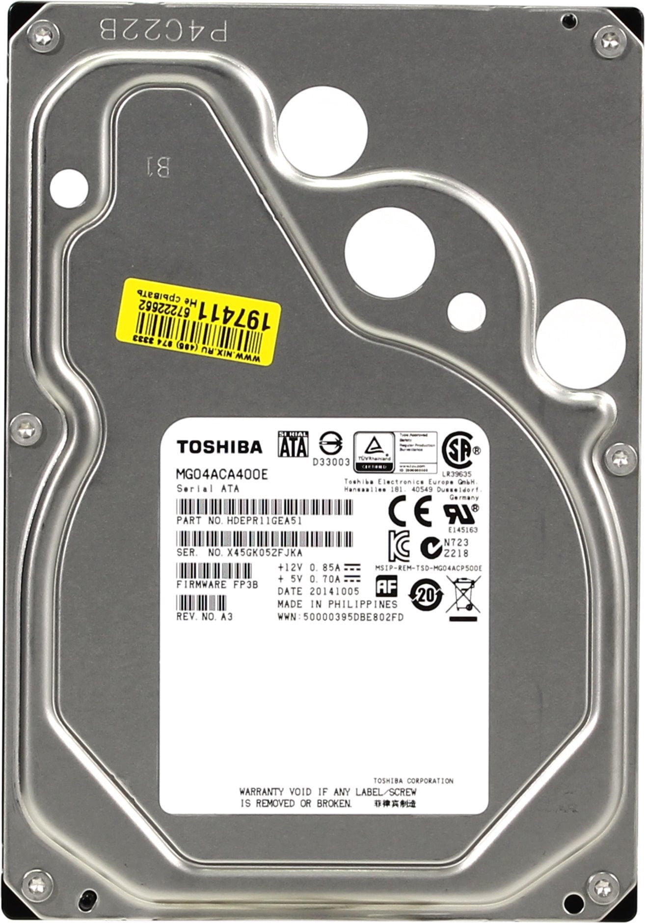 Жесткий диск 4TB Toshiba (MG04ACA400E) SATA 6.0Gb/s, 7200 rpm, 128Mb buffer, 3.5"
