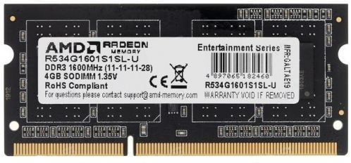Оперативная память AMD Radeon R5, DDR3L, 4GB (1x4GB), 1600MHz, CL11, SO-DIMM