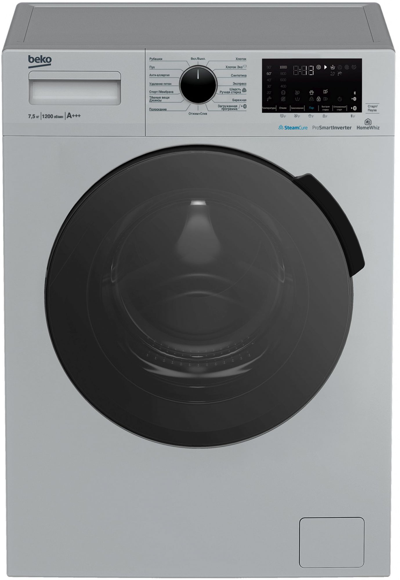 Стиральная машина Beko WSPE7H616S cеребристый, загрузка фронтальная 7,5 кг, 1200 об/мин., класс: А
