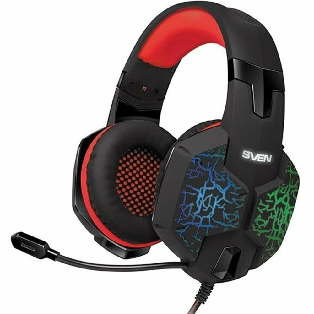 Гарнитура проводная игровая с микрофоном SVEN AP-U988MV, черный-красный (USB, LED, 7.1)