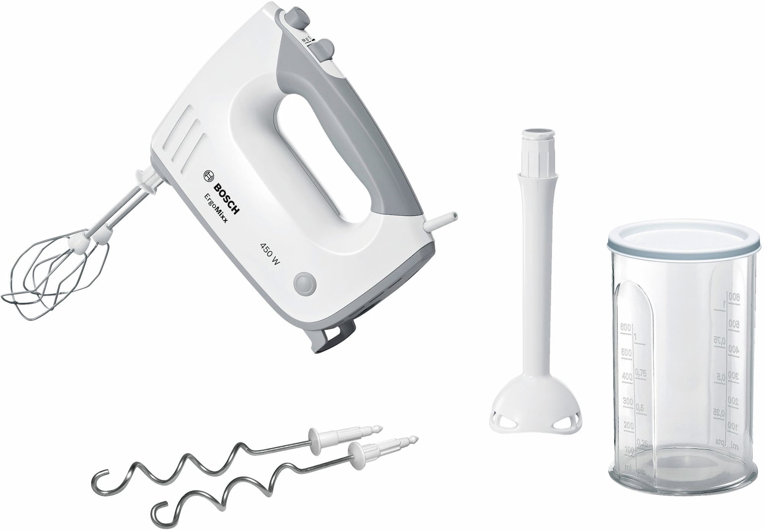 Миксер Bosch MFQ36440 белый/серый, ручной, 450 Вт, 0.6 л, 5 скоростей