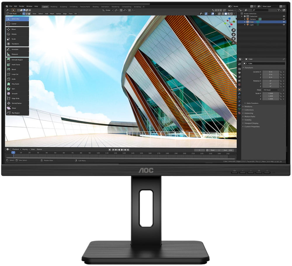 Монитор 27" AOC 27P2Q IPS 1920x1080, 75 Гц, 4 мс, 16:9, 250 кд/м², HDMI, DisplayPort, DVI-D, VGA, Flicker Free, Low Blue Light, черный