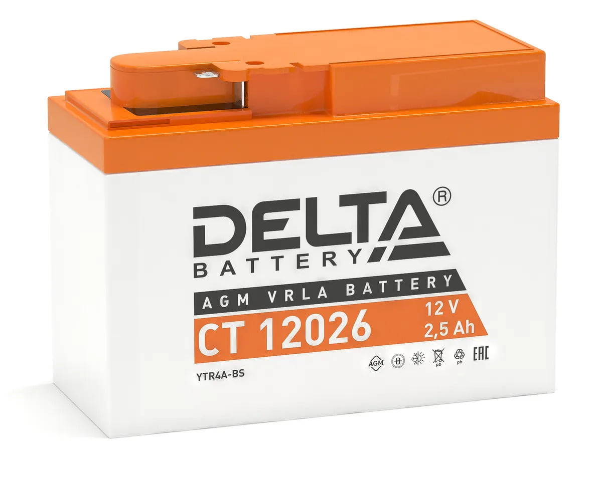 Аккумуляторная батарея Delta CT 12026 12В/2,5А·ч, клемма F1 (115х50х86мм (91мм), 1кг, Срок службы 5лет, Гарантия 1г)