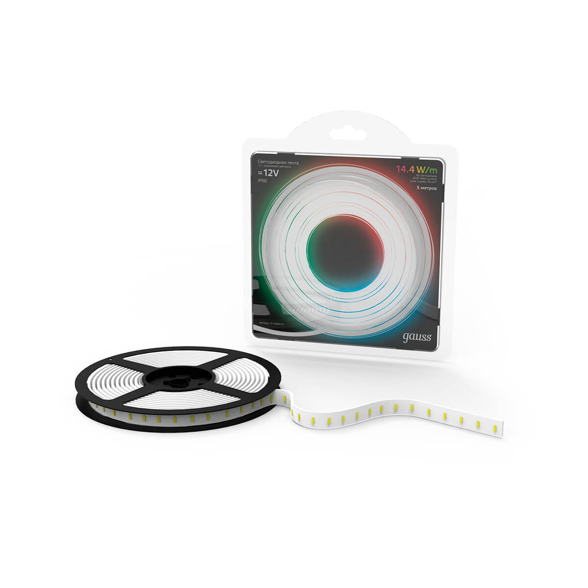 Лента светодиодная LED Gauss 5050 -SMD 14.4W 12V DC RGb IP66 (блистер 5м)