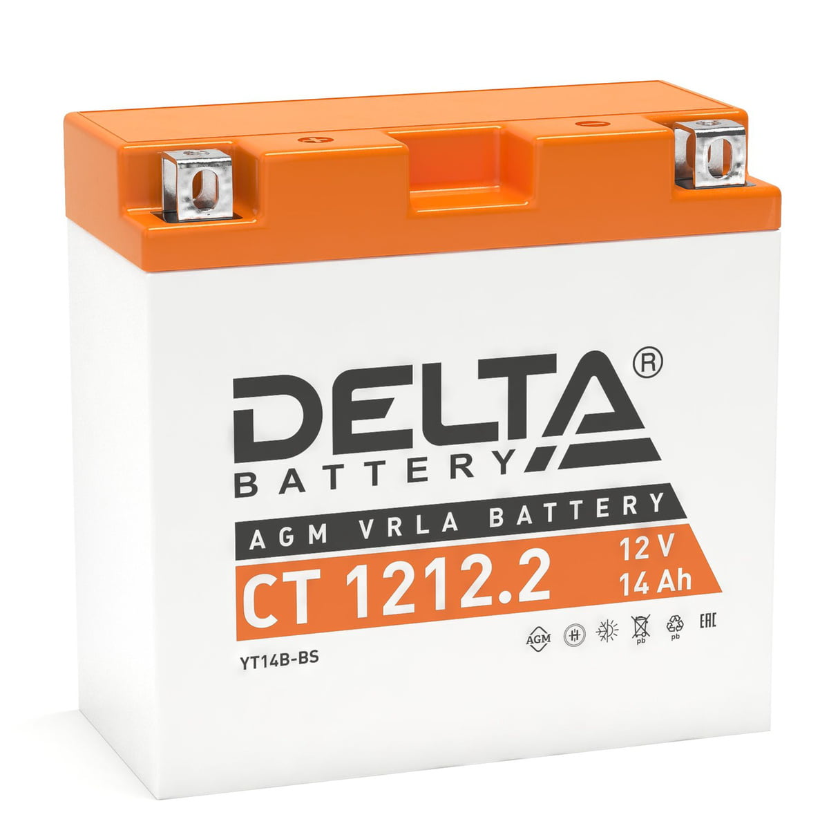 Аккумуляторная батарея Delta CT 1212.2 12В/14Ач, клемма Болт + гайка Ø 6 мм (151х71х146мм (151мм), 3,77кг, Срок службы 5 лет