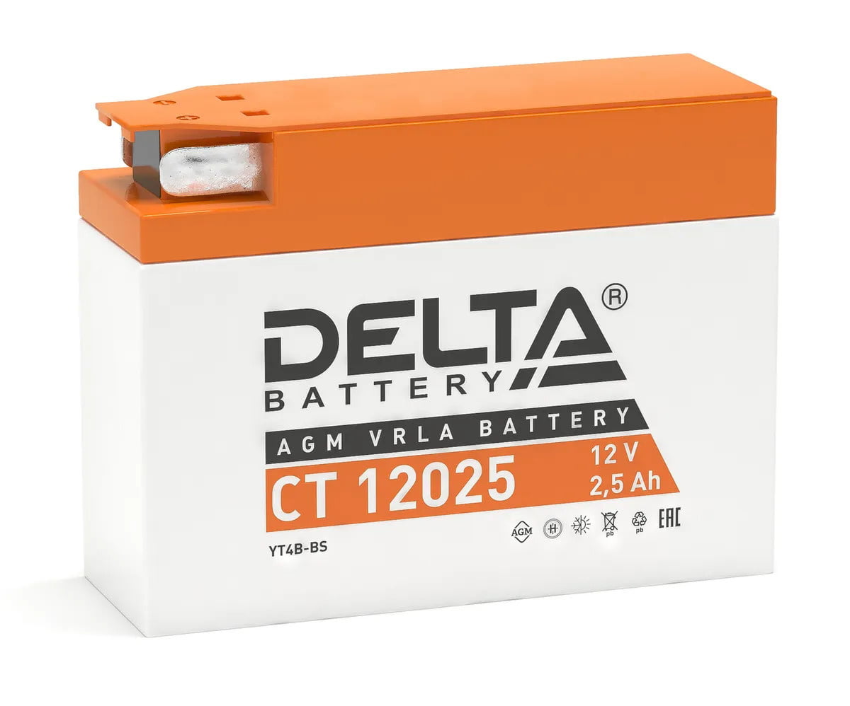 Аккумуляторная батарея Delta CT 12025 12В/2,5А·ч, клемма F1 (114х39х87мм (92мм), 0,88кг, Срок службы 5лет, Гарантия 1г)