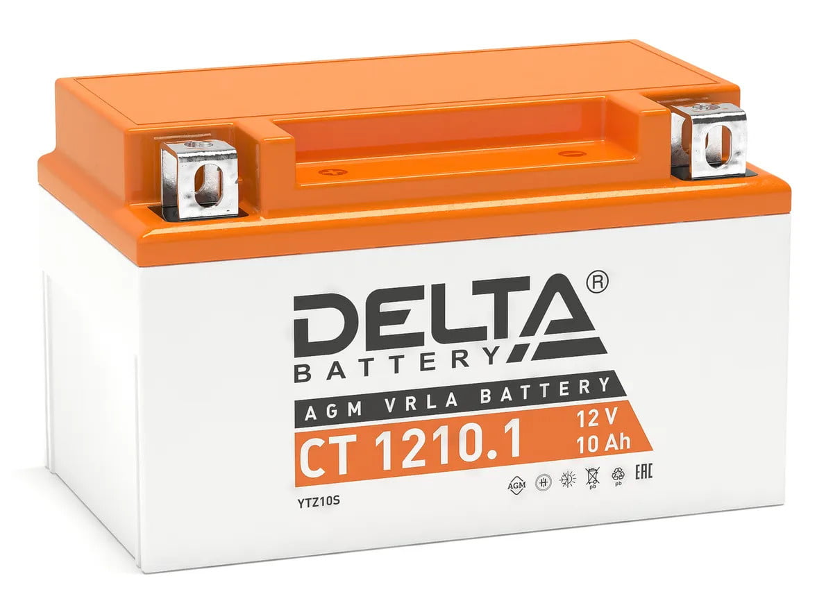 Аккумуляторная батарея Delta CT 1210.1 12В/10А·ч, клемма Болт + гайка Ø 6,5 мм (150х86х93мм (98мм), 2,9кг, Срок службы 5 лет