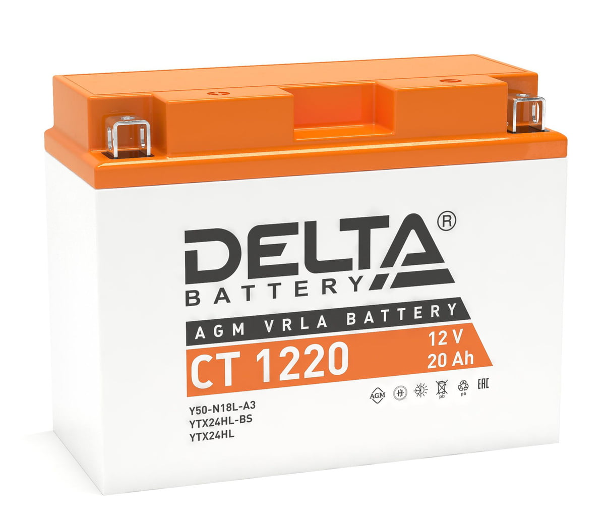 Аккумуляторная батарея Delta CT 1220 12В/20А·ч, клемма Болт + гайка Ø 6 мм (204х91х159мм (164мм), 5,8кг, Срок службы 5 лет