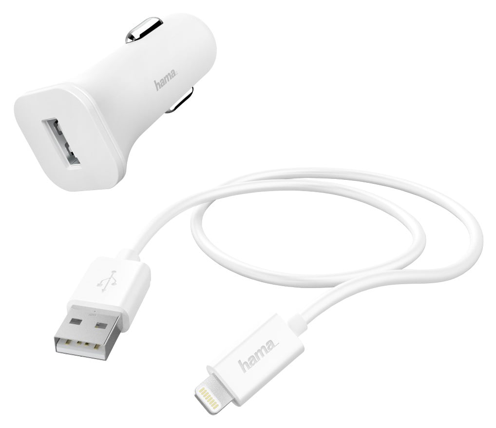 Автомобильное зарядное устройство Hama H-183291 1A кабель Apple Lightning белый