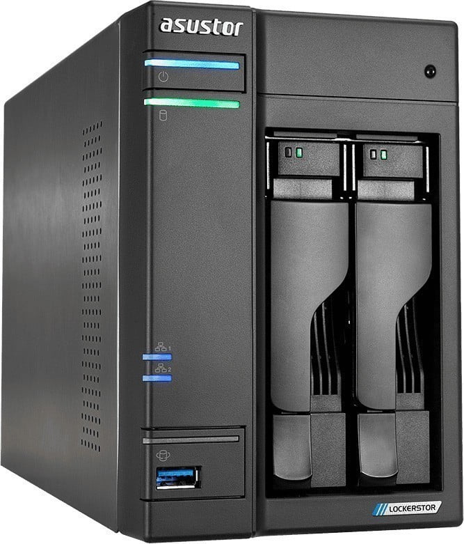 Сетевое хранилище ASUSTOR AS6602T 2-Bay NAS/Media player/Intel Celeron J4125 2.0GHz up to 2.7GHz (Dual-Core ), 4GB SO-DIMM DDR4, noHDD(HDD,SSD),/2x1GbE(LAN)/3xUSB3.2,HDMI ; 90IX01F0-BW3S10