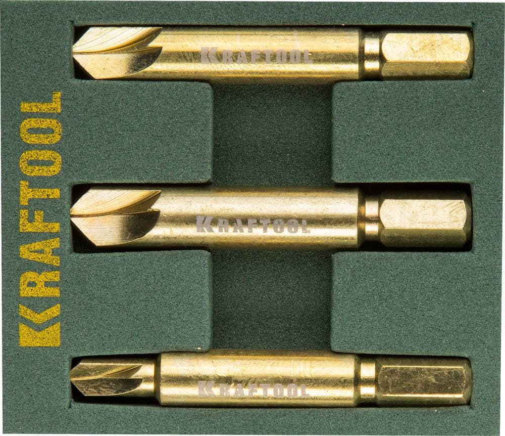 Набор экстракторов Kraftool для выкручивания крепежа с износом граней шлица до 95%.PH1/PZ1,PH2/PZ2,PH3/PZ3,3 предмета