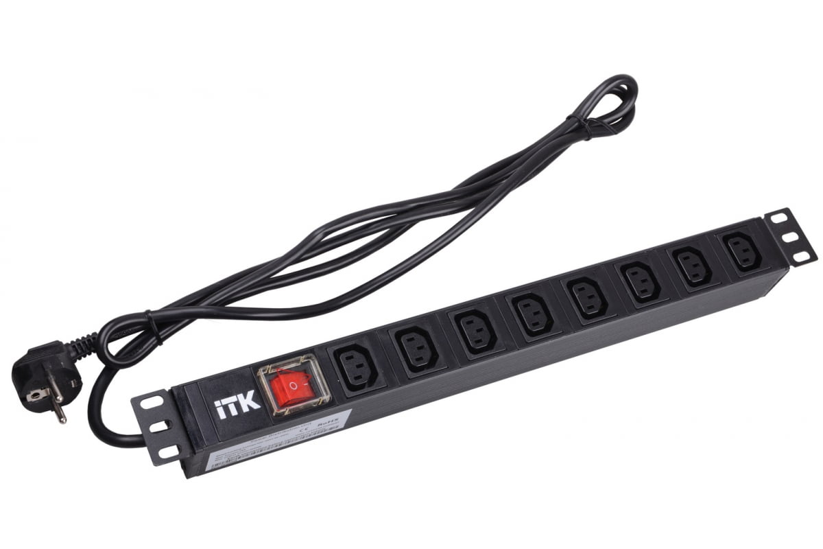 Блок ITK PH12-8C131 PDU 8 розеток C13 с LED выкл,1U, шнур 2м вилка нем.ст