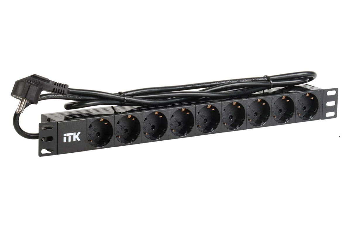 Блок ITK PDU 9 розеток DIN49440 (нем. cтанд.) 1U, шнур 2м вилка DIN49441 (нем. станд.), профиль из ПВХ, черный