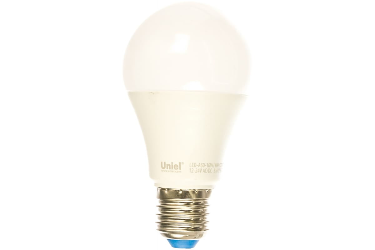 Лампа светодиодная низковольтная Uniel LED 10вт, E27,12-24В, белый, А60, матовая