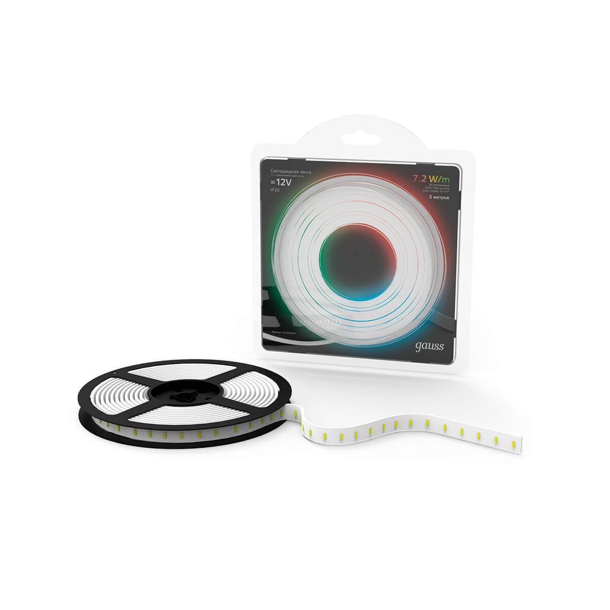Лента светодиодная Gauss 312000407LED 5050-SMD 7.2W 12V DC RGB блистер 5м