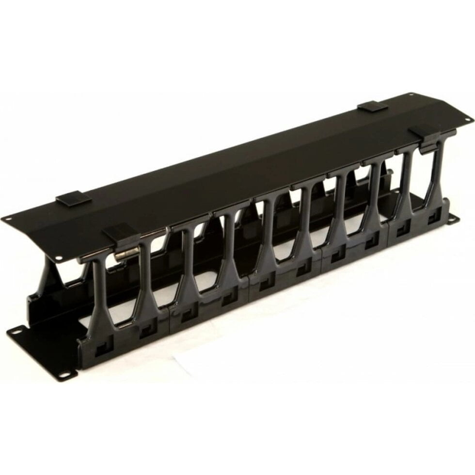 Органайзер Hyperline CMF-2U-FPL106-MCOV-RAL9005 Кабельный организатор с крышкой, глубина 106 мм, 19";, 2U