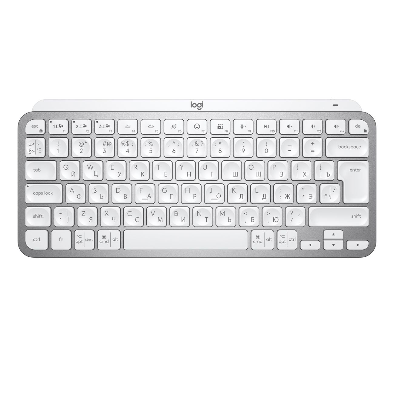 Клавиатура беспроводная Logitech MX Keys MINI (920-010502), USB, Bluetooth/Радиоканал, серебристый/белый