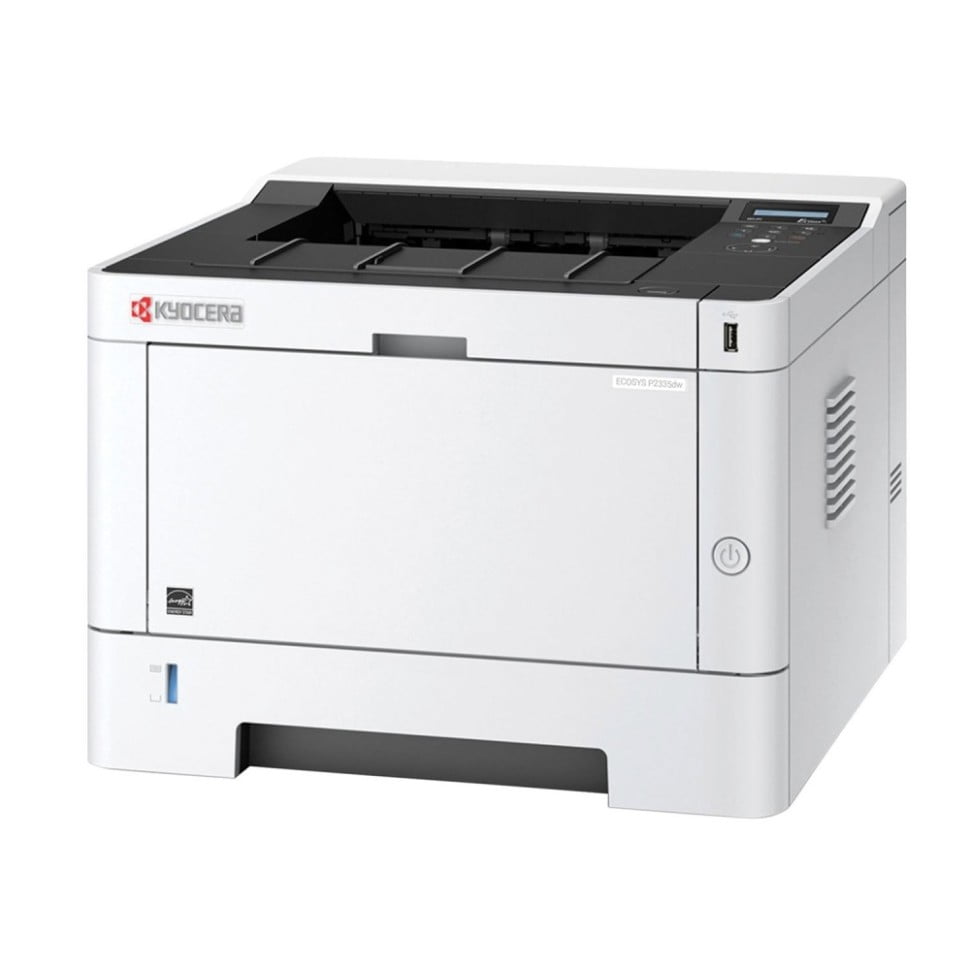 Принтер Kyocera Ecosys P2335dw, лазерный A4, 35 стр/мин, 1200x1200 dpi, 256 Мб, дуплекс, подача: 350 лист., вывод: 250 лист., Post Script, Ethernet, USB, Wi-Fi, Wi-Fi Direct, картридер (Max 20000 лист./мес. Старт.к-ж 1000 стр. Использует к-ж TK-1200 (3000 стр.)