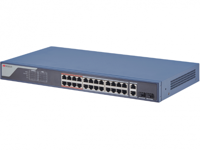 Коммутатор HiWatch SWT-1326P, 24×100 Мбит/с PoE + 2×1 Гбит/с Combo (RJ45/SFP), управляемый