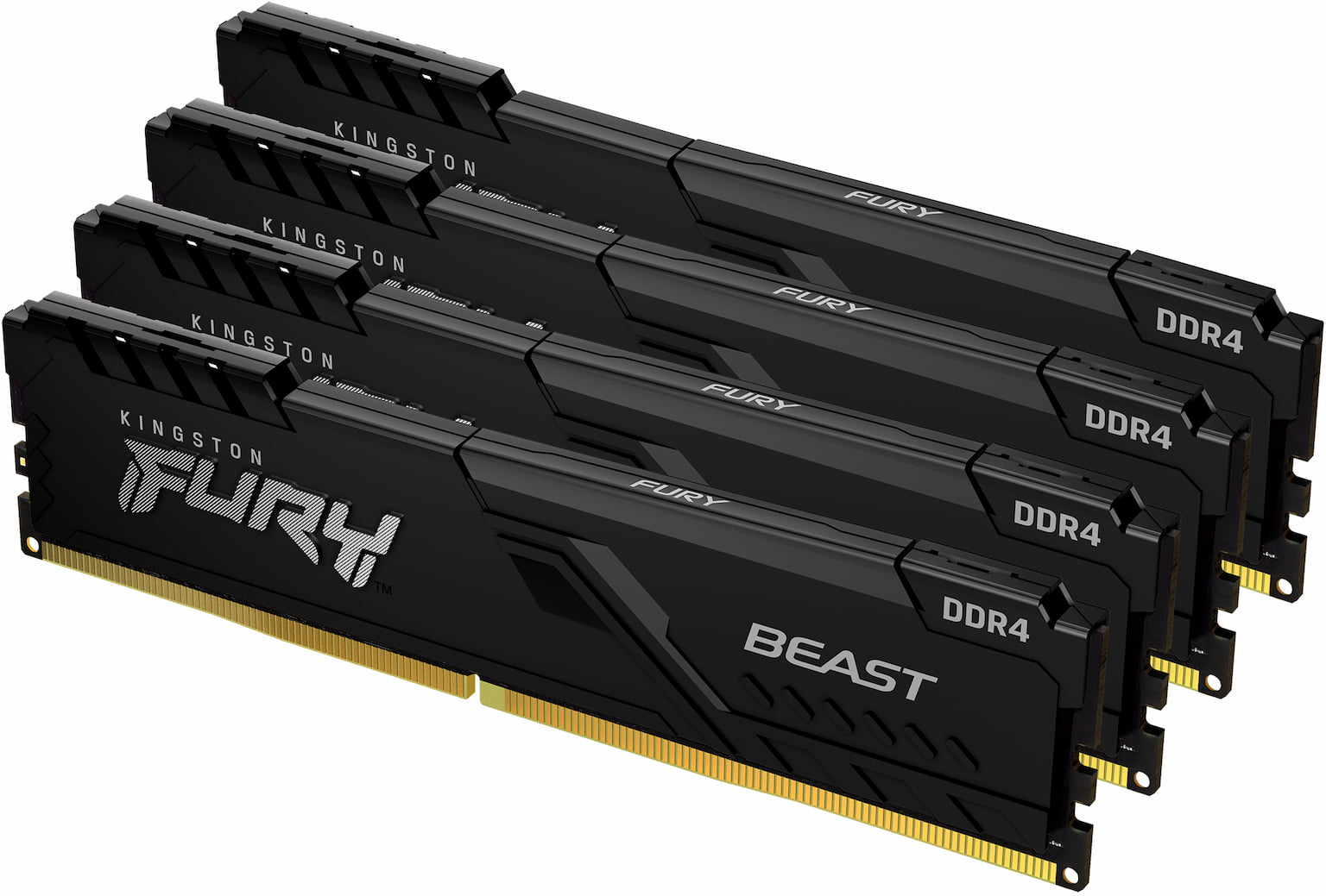 Оперативная память Kingston Fury Beast, DDR4, 16GB (4x4GB), 2666MHz, CL16, DIMM, с радиатором, чёрный
