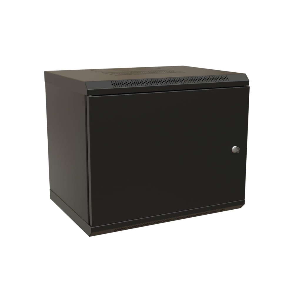 Шкаф коммутационный WRline (WR-TW-1245-SR-RAL9004) настенный 12U 600x450 мм пер. дв. металл 2 бок. пан. 60 кг черный 370 мм 650 мм IP20 сталь