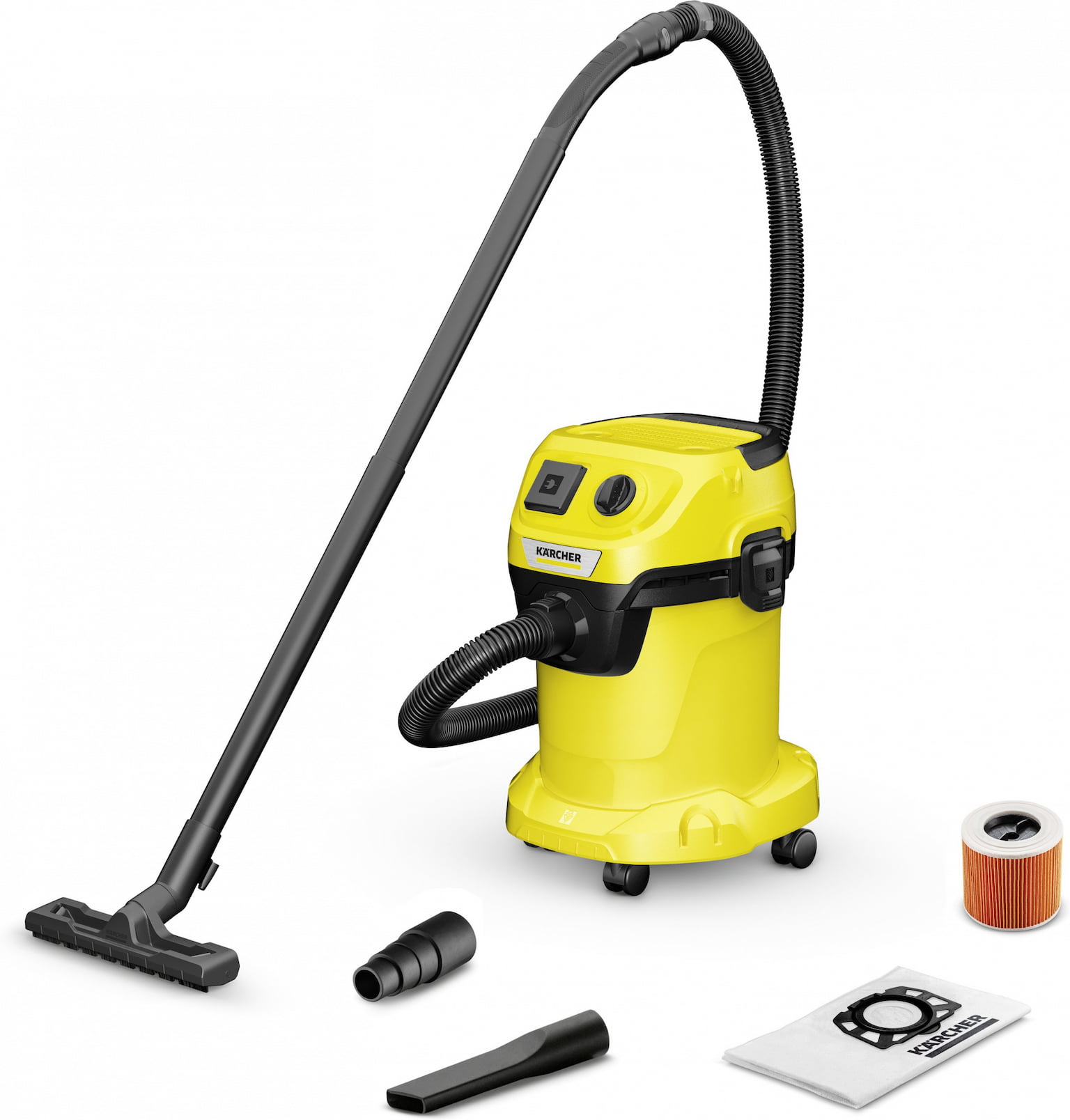 Строительный пылесос Karcher WD 3 P V-17/4/20 желтый, 1000 Вт, уборка сухая/сбор воды, пылесборник мешок/контейнер, 17 л