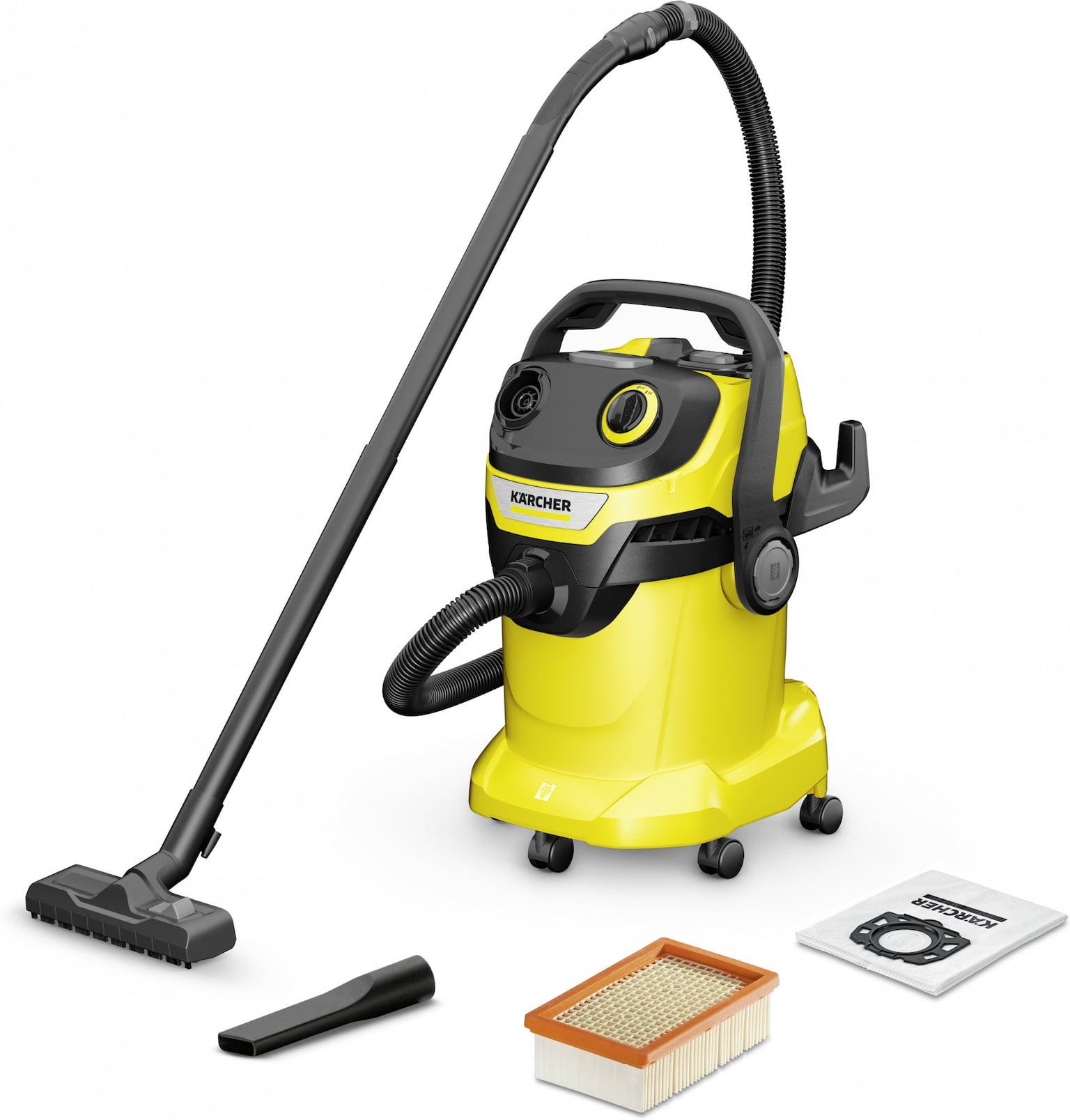 Строительный пылесос Karcher WD 5 V-25/5/22 желтый, 1100 Вт, уборка сухая/сбор воды, пылесборник мешок/контейнер, 25 л