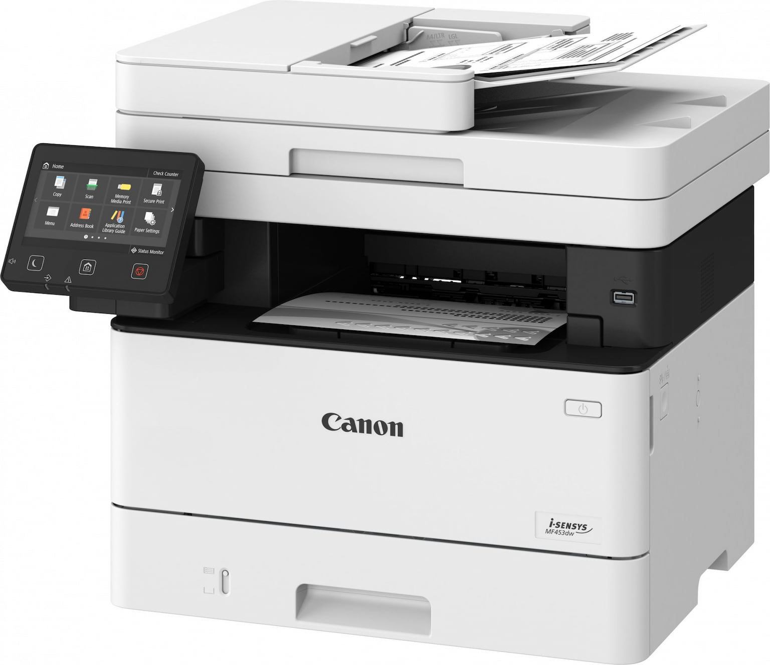 МФУ лазерное Canon i-Sensys MF453dw (5161C007), A4, ч/б, печ. 38 стр/мин., скан. до 38 стр/мин (ч/б) 13 стр/мин (цвет), 1200 x 1200 dpi (принтер) 600x600dpi (сканер), USB, RJ-45, Wi-Fi, Air Print, Mopria