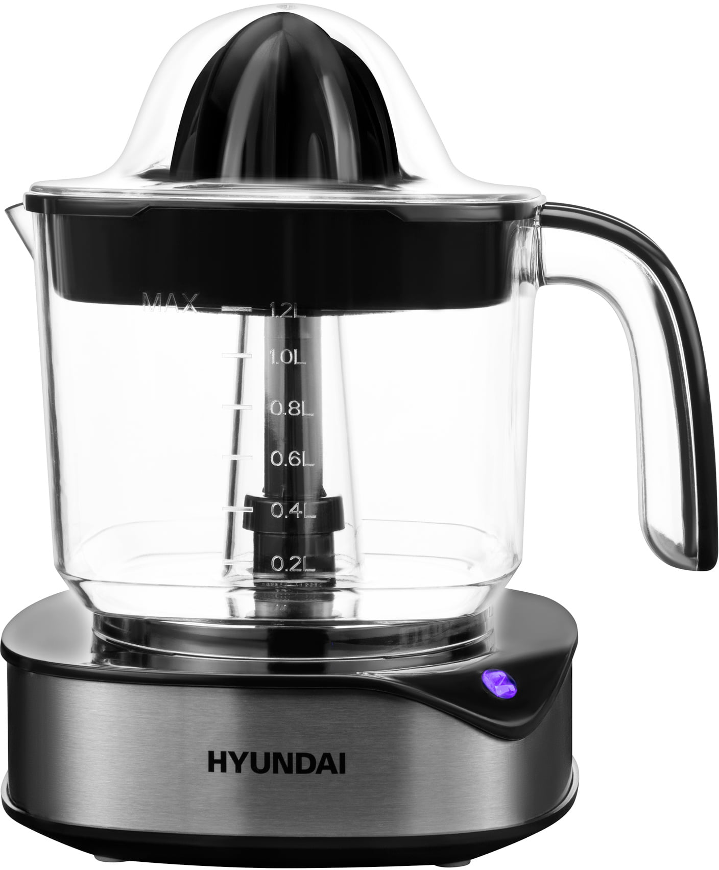 Соковыжималка Hyundai HY-JC4123 стальной/чёрный, цитрусовая, 30 Вт, 1200 мл, механическое