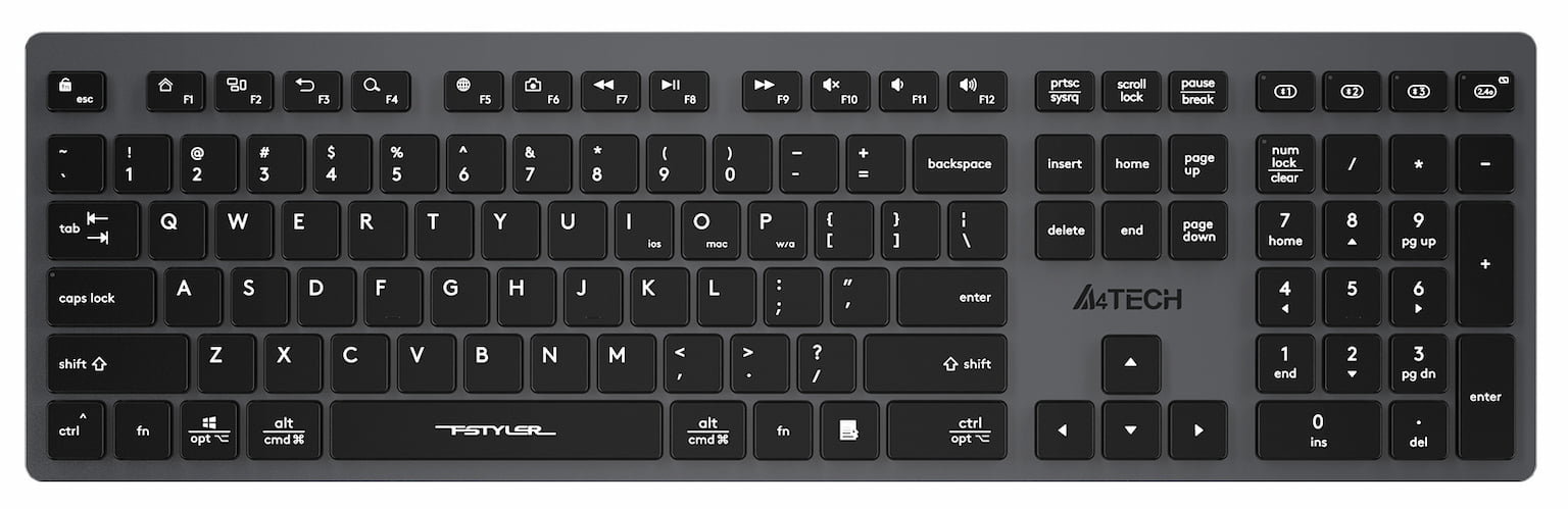 Клавиатура беспроводная A4Tech Fstyler FBX50C, USB, Bluetooth/Радиоканал, серый