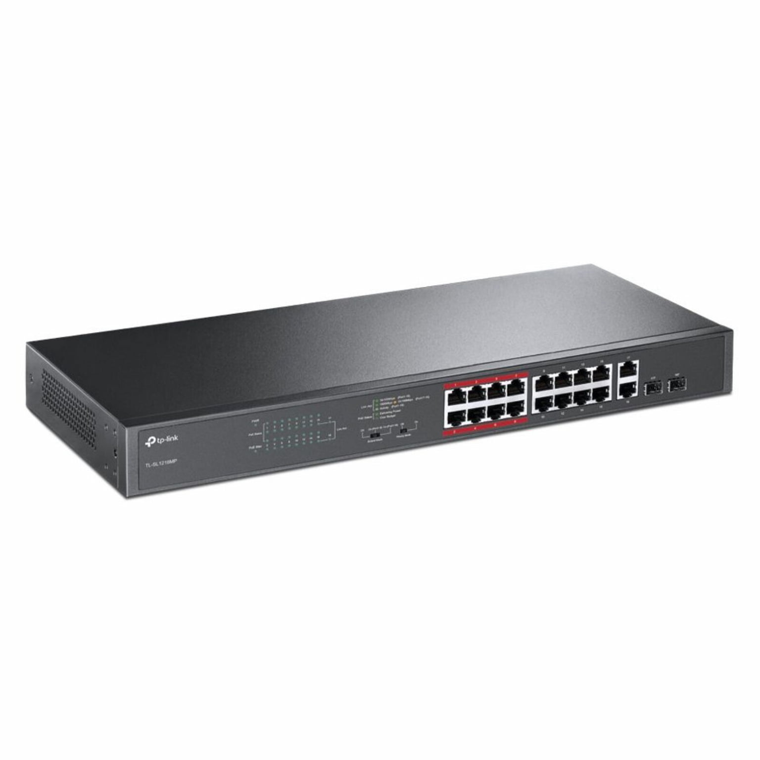 Коммутатор TP-Link TL-SL1218MP, 16×100 Мбит/с PoE+ + 2×1 Гбит/с Combo Uplink, неуправляемый