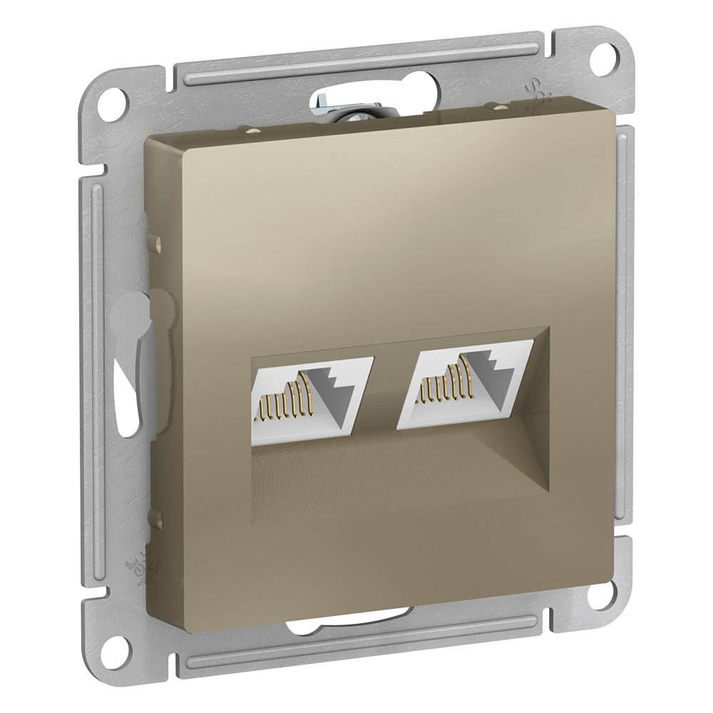 Розетка компьютерная двойная Schneider Electric AtlasDesign RJ45+RJ45, кат.5E, механизм ATN000585 Шампань