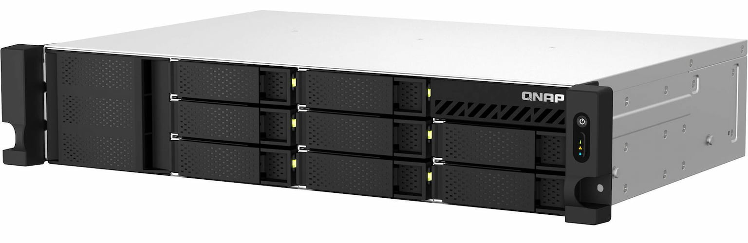 Сетевое хранилище SMB QNAP TS-873AeU-RP-4G NAS 8 HDD trays, 2x 2.5 GbE. 64-bit 4-core AMD V1500B 2,2 GHz, 4 Gb. RAM (1*4 Gb) up to 32Gb (2*16 Gb), 2 x M2 2280 (PCIe Gen3 x 1), 2xPSU W/o rail kit RAIL-B02