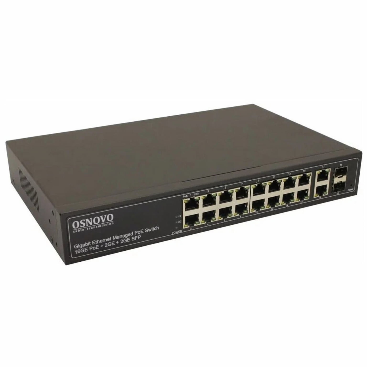 Коммутатор OSNOVO SW-8182/L(300W), 16×1 Гбит/с PoE + 2×1 Гбит/с + 2×1 Гбит/с SFP, управляемый