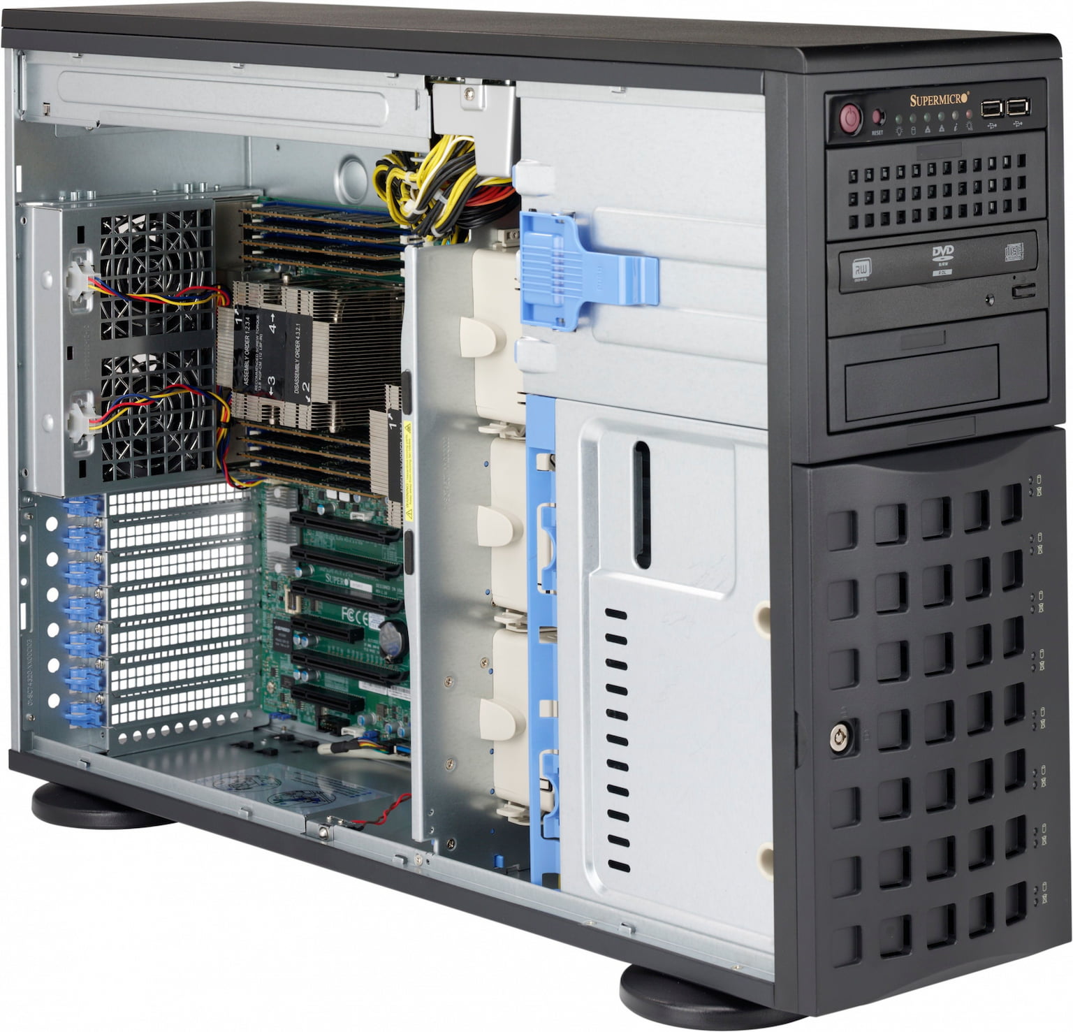 Компьютерный корпус SuperMicro CSE-745BAC-R1K23B 8x 3.5";&; 2.5"; SAS3/SATA3 Backplane for Hot-Swappable Drives,Front HDD Door Lock &; Side Panel Intrusion Switch, Front I/O Ports: 2x USB 3.0, 3x Middle 8cm (9400 rpm) PWM Fans &; 2x8cm (9400 rpm) PWM Fans