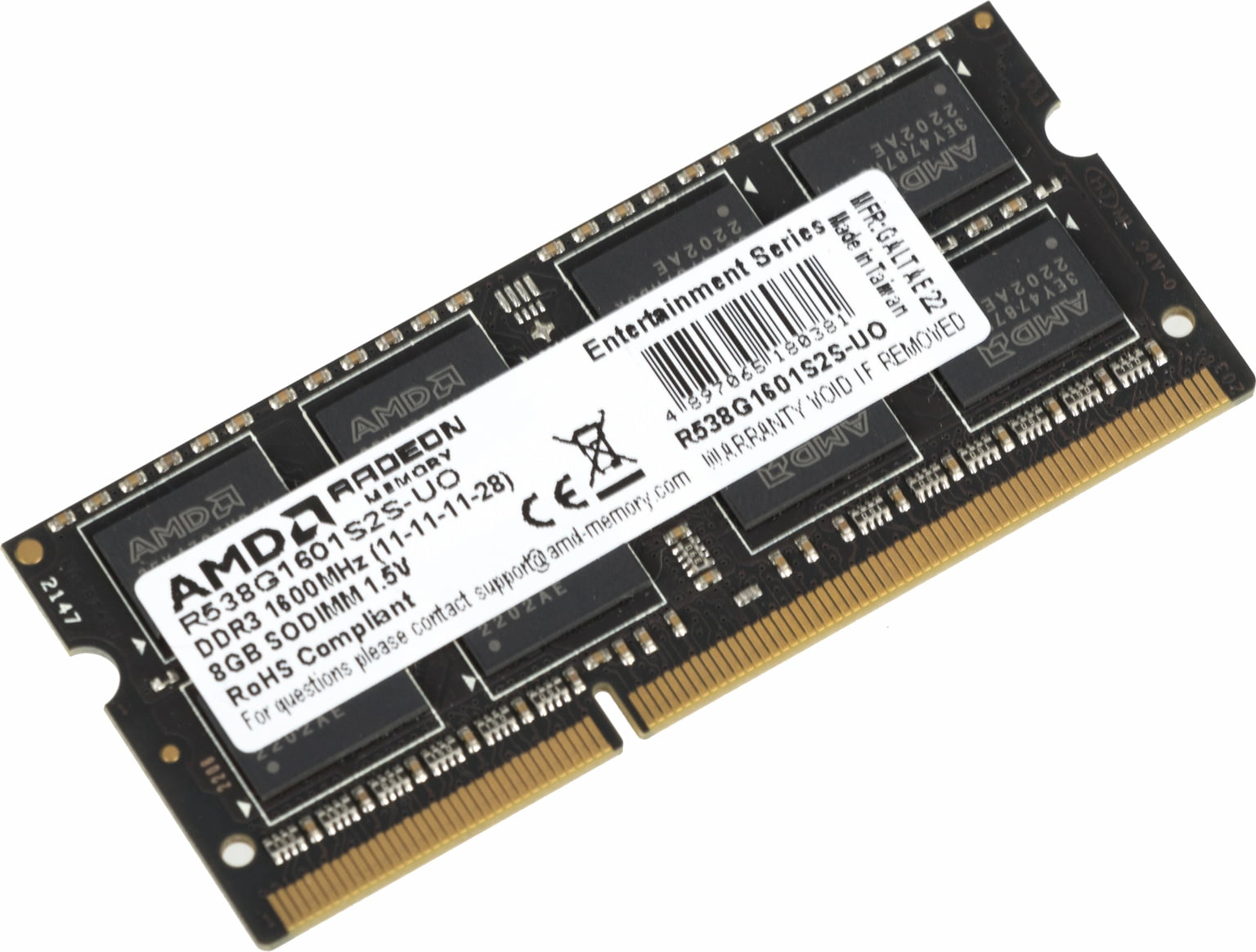 Оперативная память AMD Radeon R5, DDR3, 8GB, (1x8GB,), 1600MHz, CL11, SO-DIMM, OEM