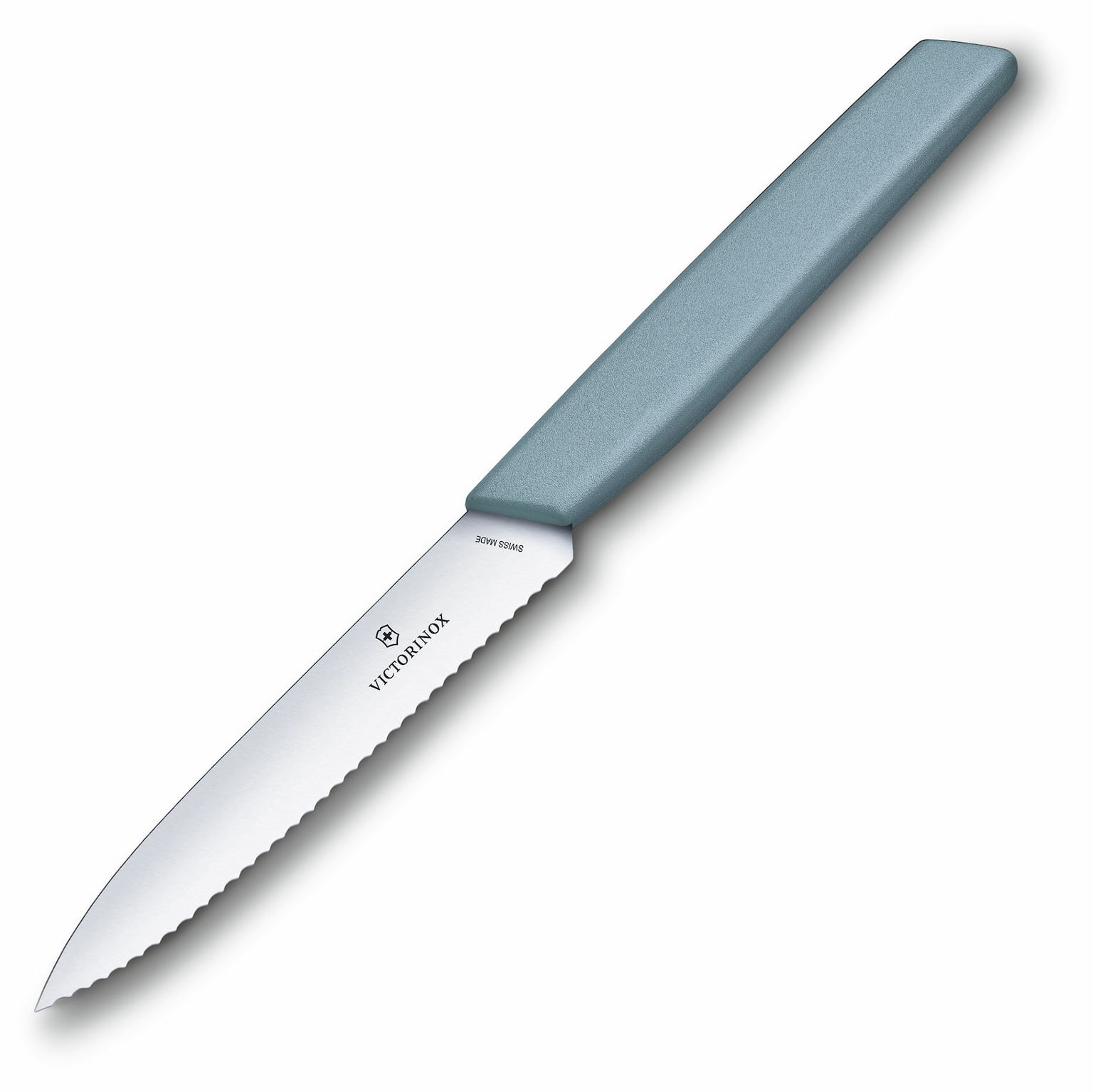 Нож кухонный Victorinox Swiss Modern (6.9006.10W21) стальной разделочный лезв.100мм серрейт. заточка серый
