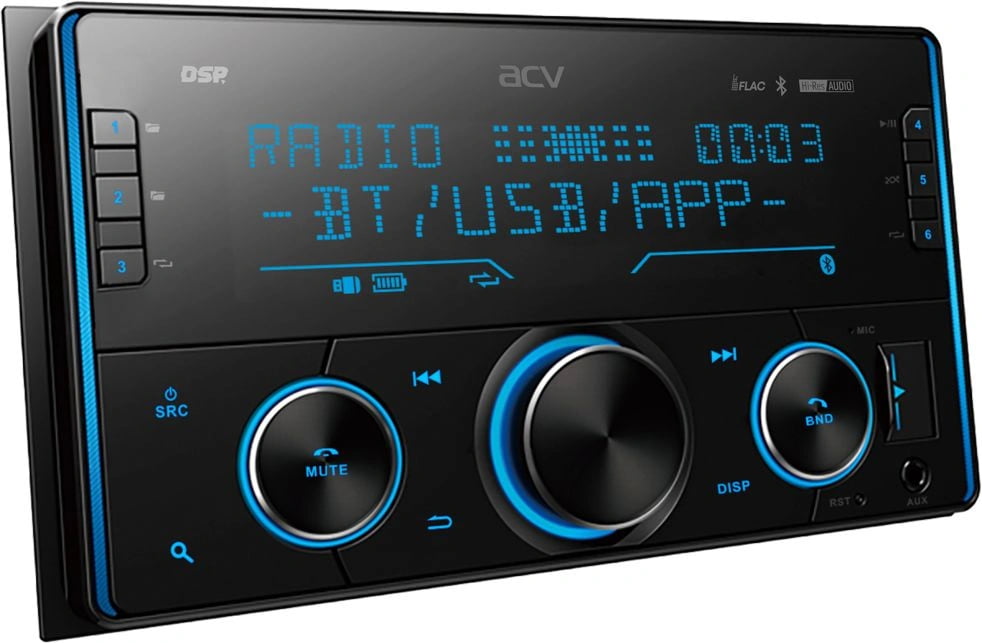 Автомагнитола ACV ADX-211BM, 2 DIN, Bluetooth, USB Type-A, AUX, пульт ДУ
