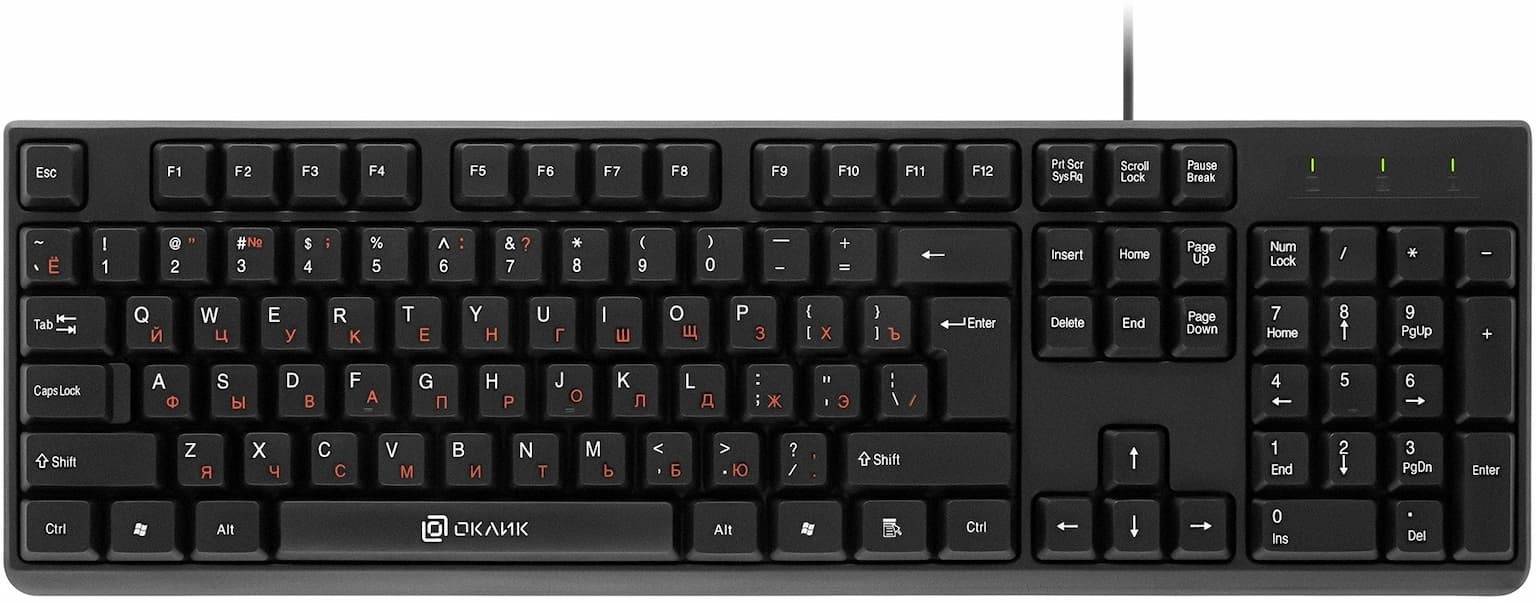 Клавиатура Oklick 100M HW3 проводная, USB Type-A, чёрный